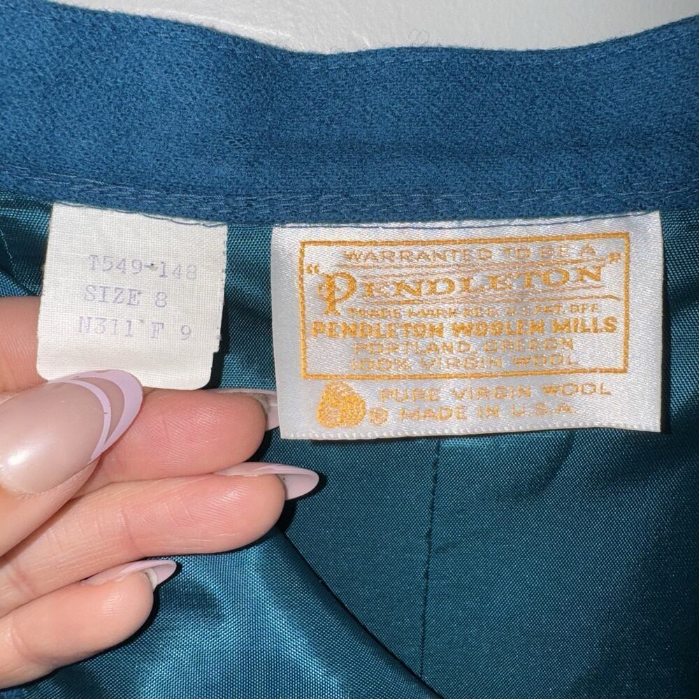 Vintage Pendleton Women's Midi Pencil Skirt 100% Virgin Wool USA Sz 8 Teal - Picture 4 of 9